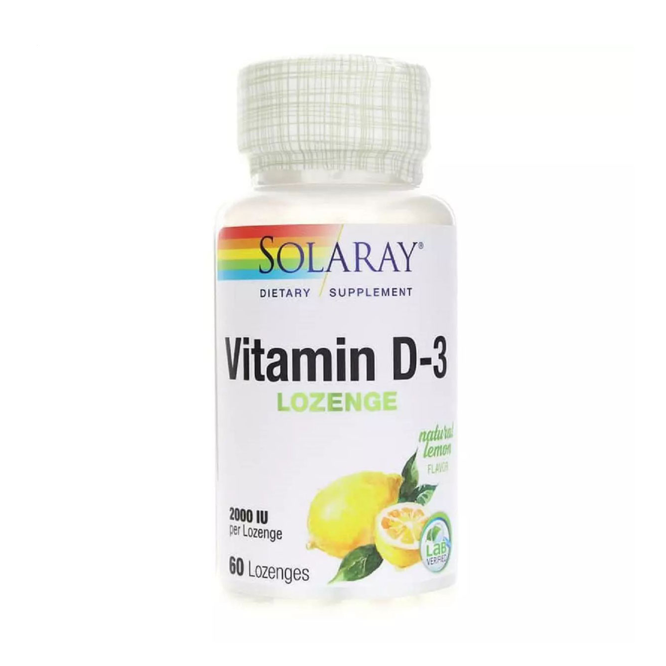 Вітамін Д3 Solaray Vitamin D3 2000 МО зі смаком лимона, 60 льодяників